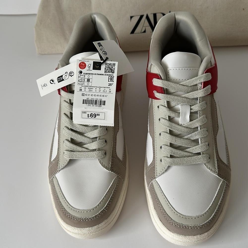 Zara Men's White and Red Casual Sneakers - Picture 12 of 17